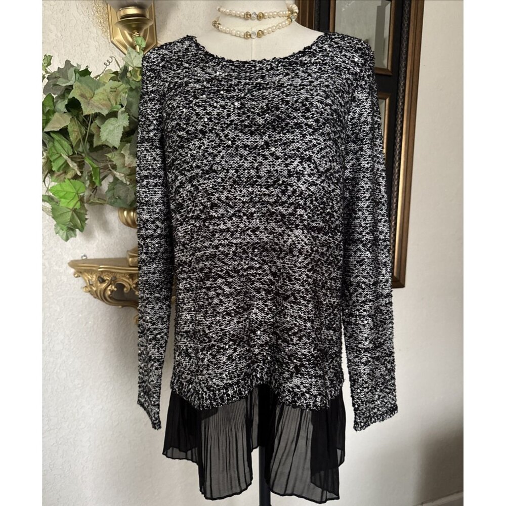 Alfani Sequins Ruffle Sweater Sheer Ruffle Bottom Long Sleeve Formal Night Sz M